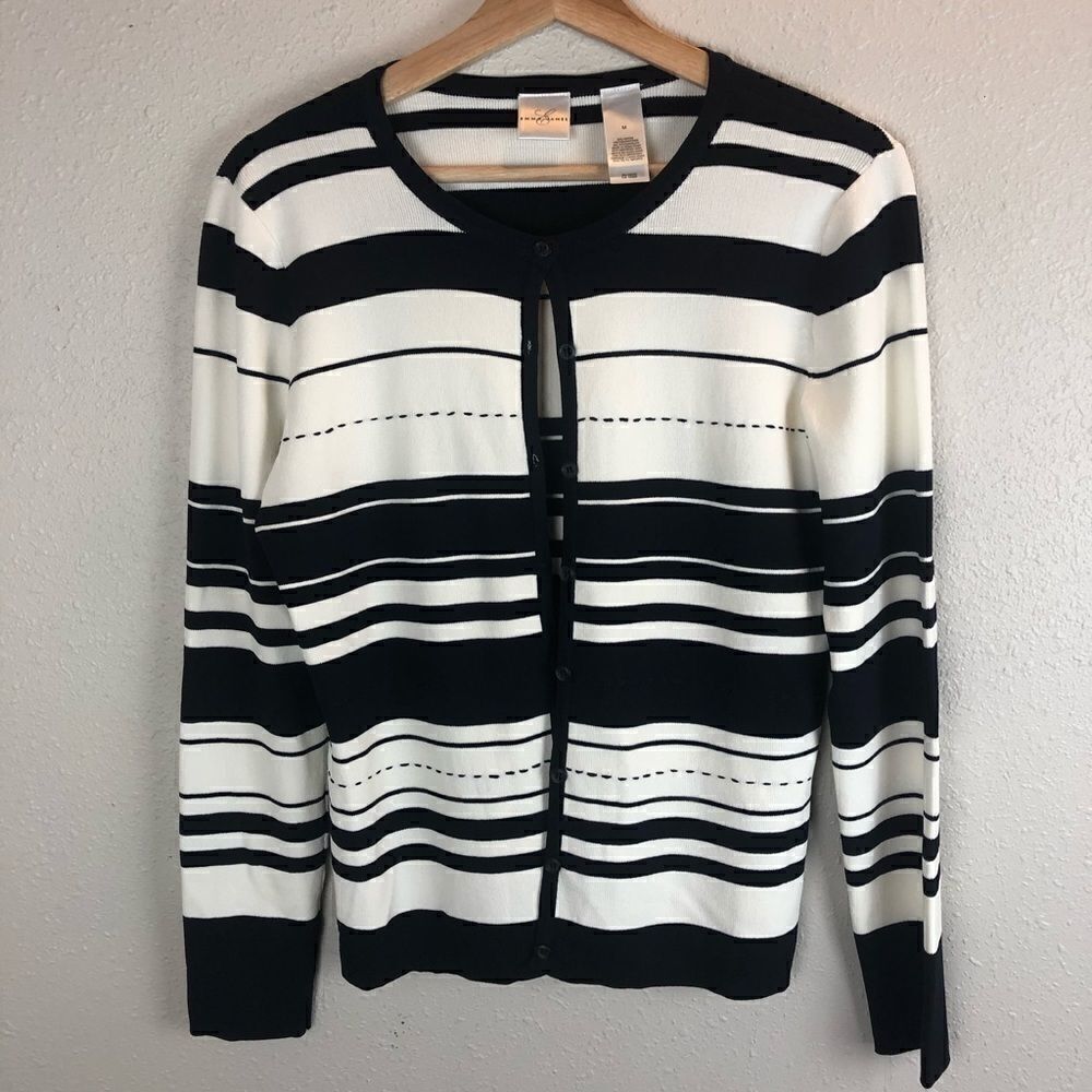 NWT Emma James Navy Blue and White Stripe Cardigan